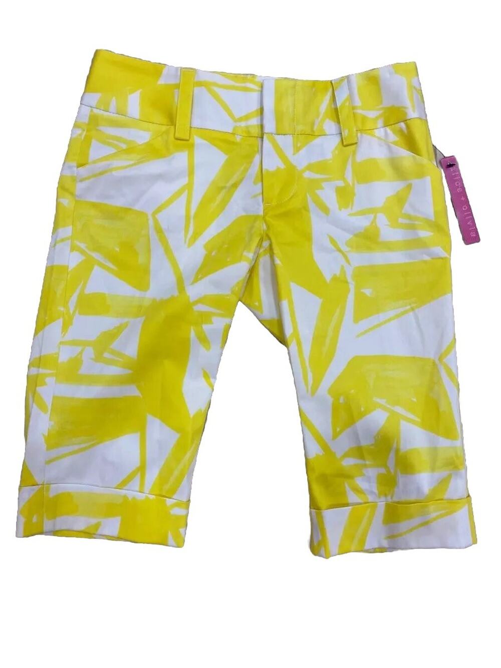 Alice & Olivia Yellow Floral Tropical Bermuda Shorts Sz 0 Hawaiian A000097
